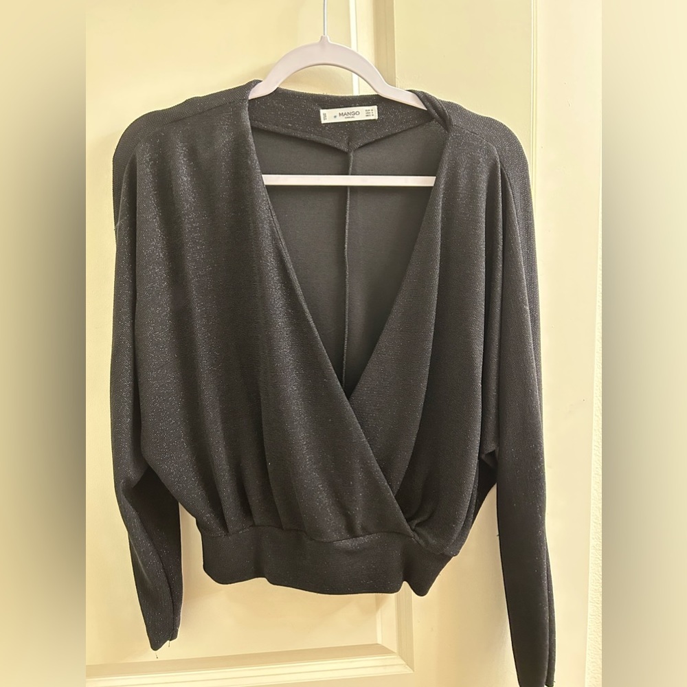Mango Sparkly Black Long Sleeve Top
